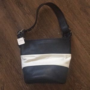 Navy Blue & White Striped Coach Purse